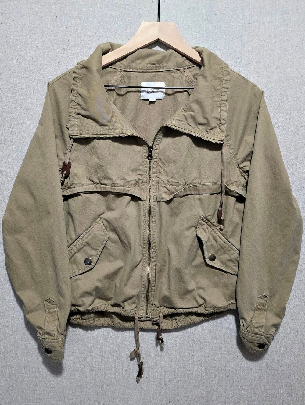 LOFT Cotton Utility Jacket Women’s Medium Khaki Quilted Cropped Field Jacket